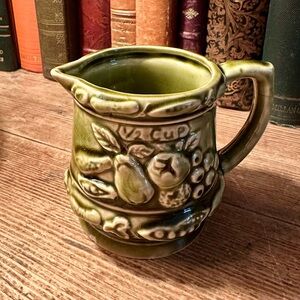 Mid-Century Vintage Japanese Majolica Green 1/2 Cup Fruit Relief Small Creamer